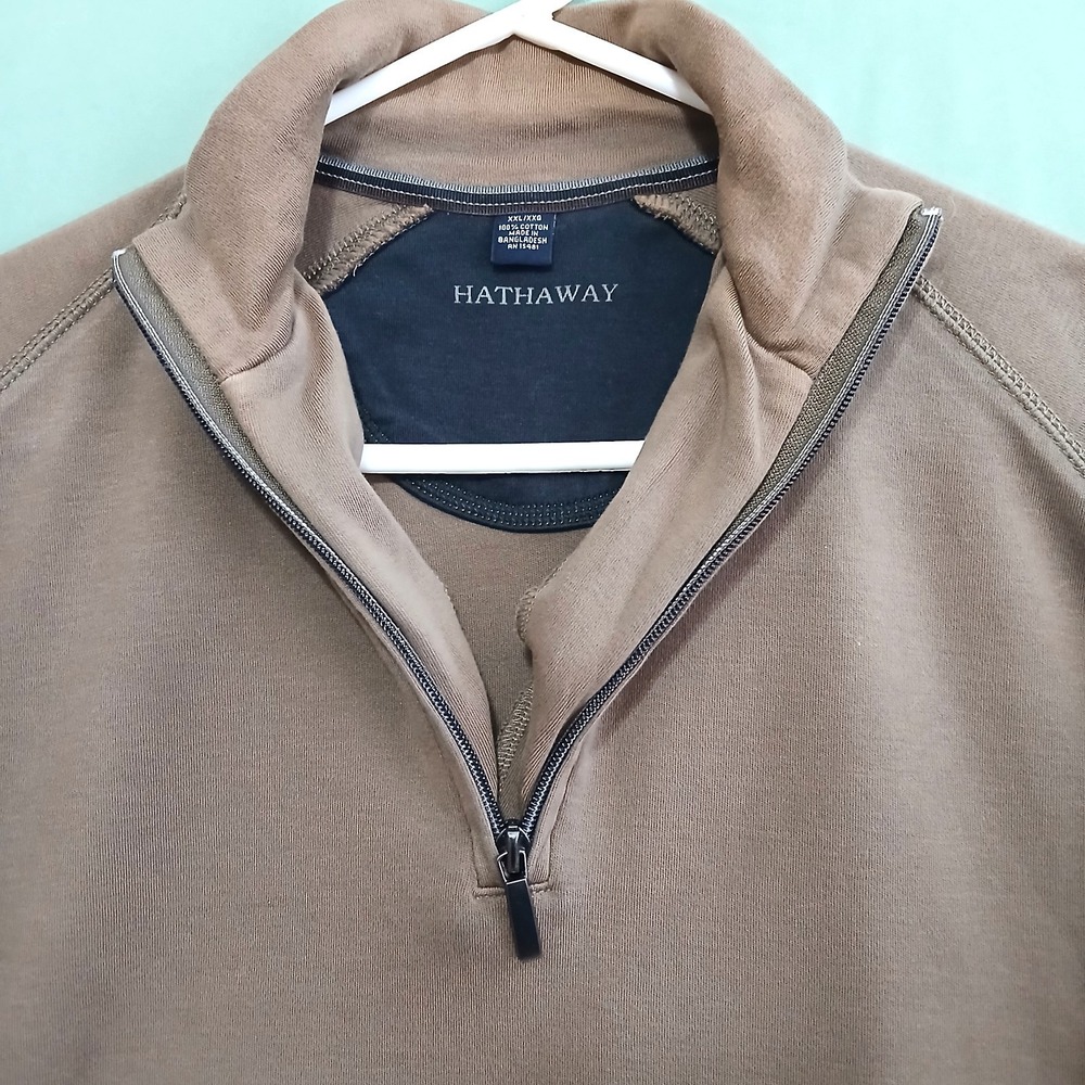 HATHAWAY Men's 1/4 Zip Brown Mock Neck Pullover Sweater XXL Long Slv Casual NWOT - Picture 6 of 13